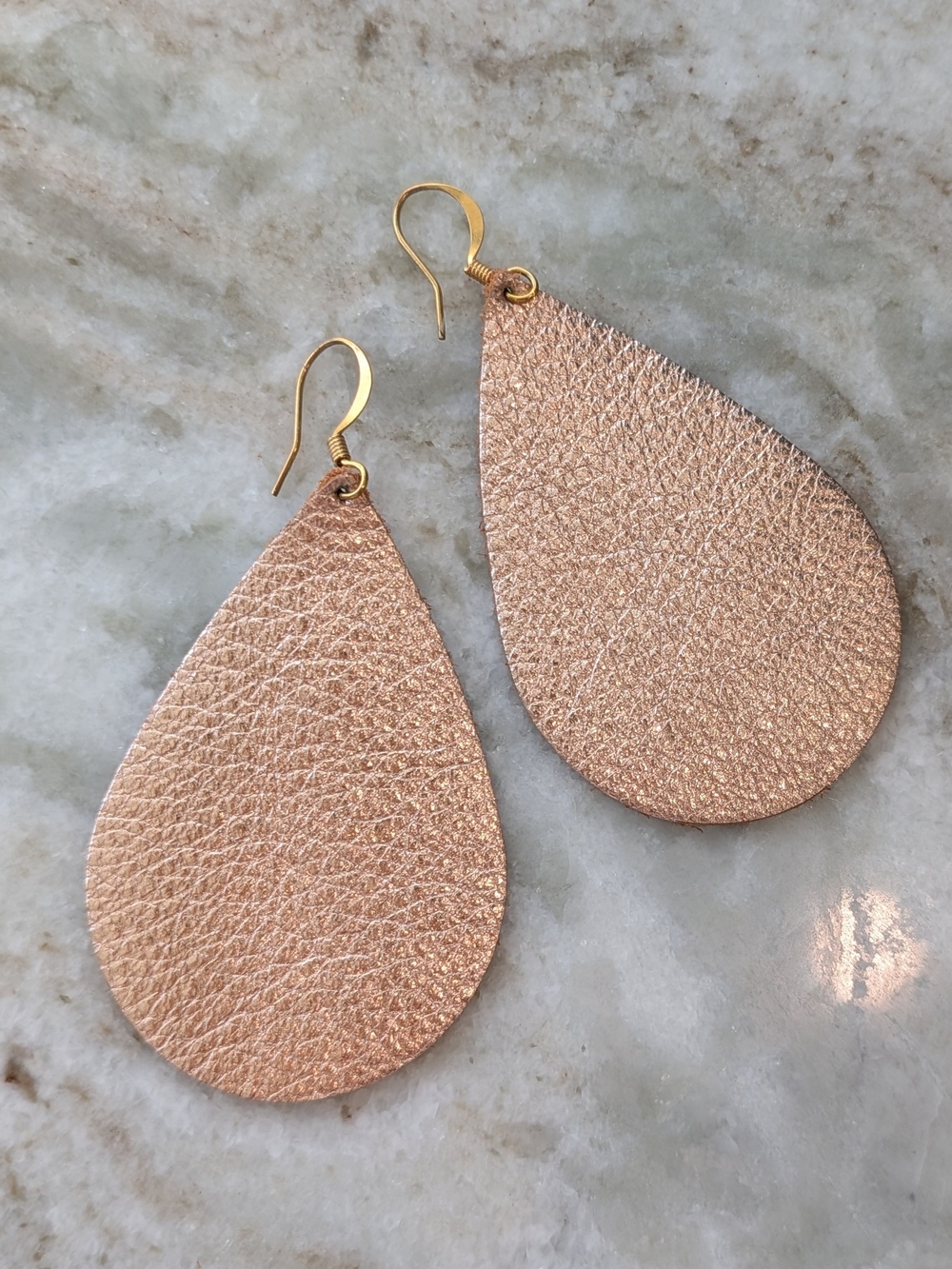 Rose Gold Metallic Teardrop Leather Earrings